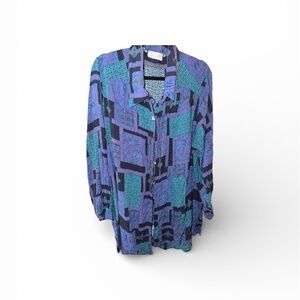 Vintage-Inspired Blue & Teal Button-Down Shirt